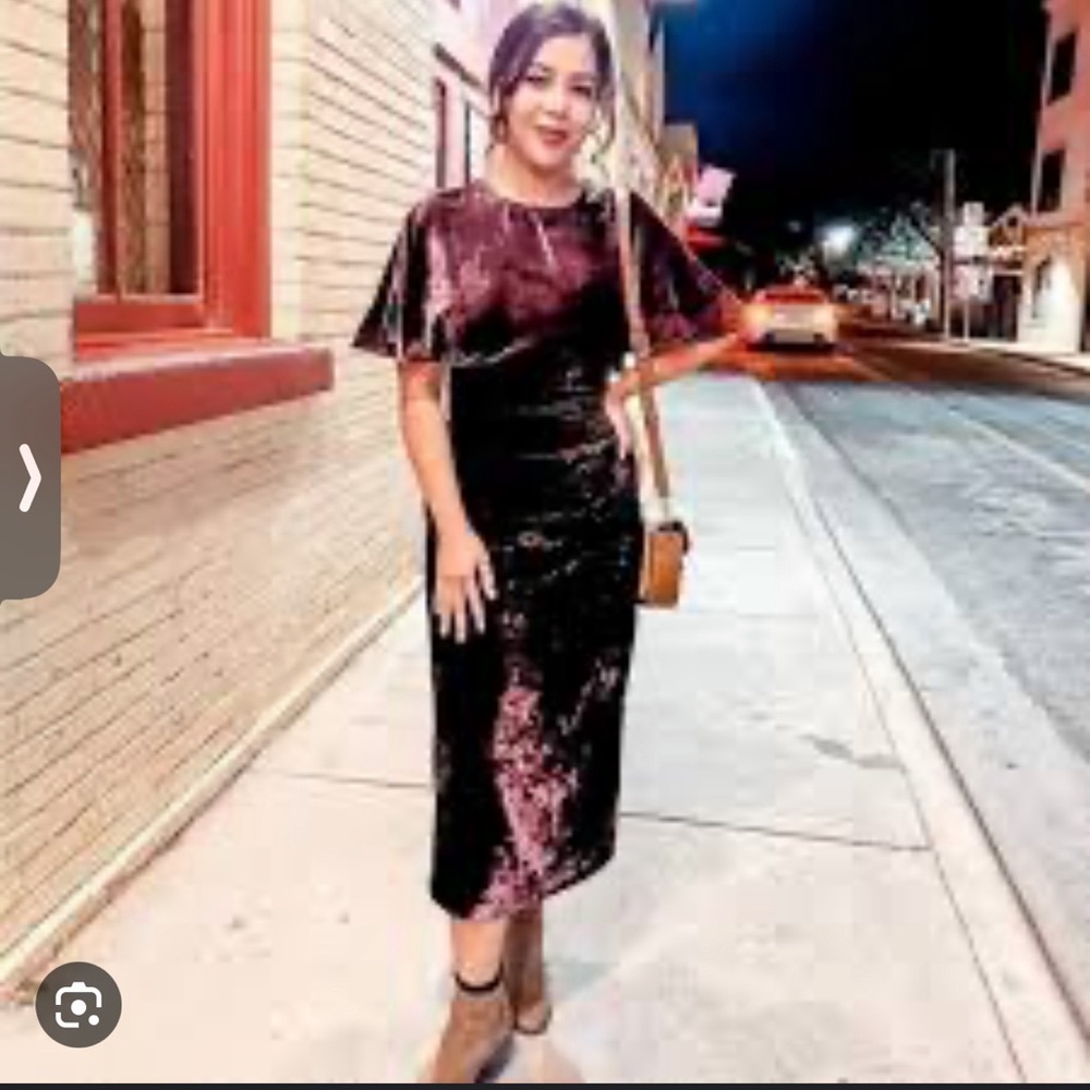 NWT Zara Velvet Midi Dress S Burgundy - Picture 5 of 6